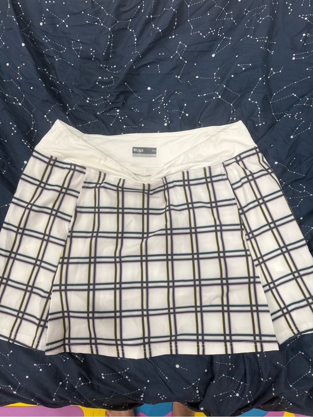 Lija White Plaid Circle Skirt with Black & Yellow Lines